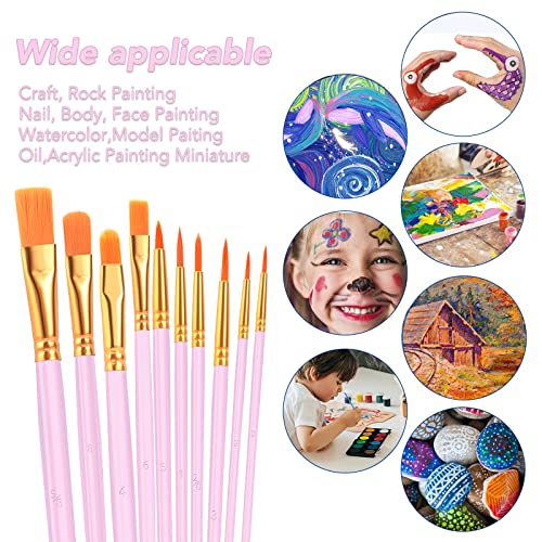 ESRICH Acrylic Paint Brushes Set, 8Packs 80 Pcs, Nylon Hair Brushes | Nylon Brush Head for Oil Painting, Gouache, Face,Ceramics etc, Kid's and Adults Painting Arts and Crafts Paint Set - color: Pink, size: 80