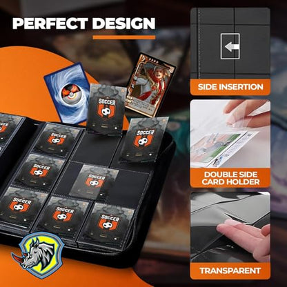 Trading Card Binder Album 9 Pocket, 351 Capacity Card Organizer with Zipper, Side Loading Double-Sided Sleeves, Waterproof PU Leather Card Collection Binder for TCG, MTG, Sports Cards
