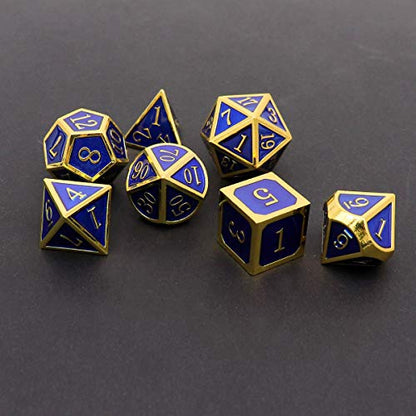 Haxtec Gold Navy Blue Metal DND Dice Set Enamel D&D Dice with Leather Dice Bag Compatible with Dungeons and Dragons Gamer Gift for DND Lovers TTRPG Players DM Masters - color: Gold Navy Blue