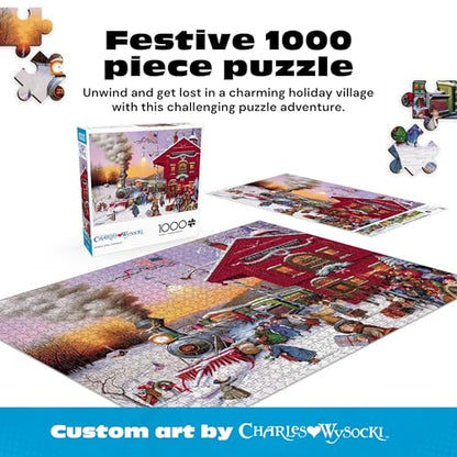 Buffalo Games - Charles Wysocki Whistle Stop - 1000 Piece Puzzle for Adults | Art by Charles Wysocki, Frameable Art, Made in USA, Recycled Board, Includes Poster, Challenging, intermediate to expert - color: Whistle Stop Xmas
