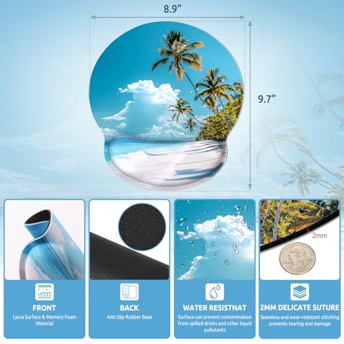 KONVINIT Ergonomic Mouse Pad with Wrist Rest, Small Mousepad with Non-Slip Rubber Base and Smooth Surface, Beach Mouse Pads for Desk, Office Desk Accessories - color: Beach