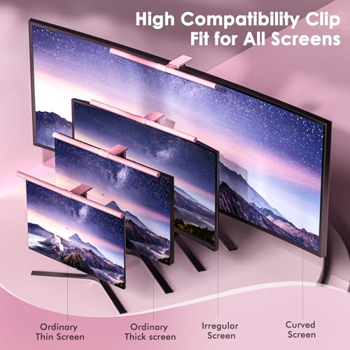 Quntis Pink Monitor Light Bar with Remote, Eye-Care No Glare, Space Saving Computer Desk Lamp As Gifts for Girls, Stepless Dimming, Modern Aesthetic Desk Light Bar for Home Office Gaming Reading | Eye-Care No Glare, Space Saving, Stepless Dimming, Desk La