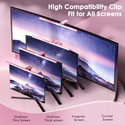 Quntis Pink Monitor Light Bar with Remote, Eye-Care No Glare, Space Saving Computer Desk Lamp As Gifts for Girls, Stepless Dimming, Modern Aesthetic Desk Light Bar for Home Office Gaming Reading | Eye-Care No Glare, Space Saving, Stepless Dimming, Desk La