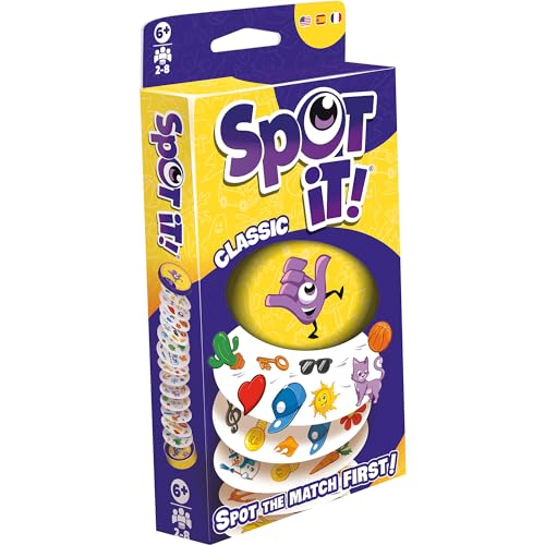 Asmodee Spot It! Classic Card Game (2024 Refresh) - Eco-Blister Edition, 5-in-1 Visual Perception Game for Quick Reflexes and Family Fun, Ages 6+, 2-8 Players, 10 Minute Playtime | Race to spot the matching symbol first in this fast-paced family card game