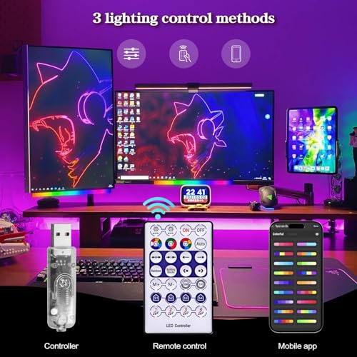 RGB LED Monitor Ambient Light Bar, 16 Inch USB Powered, APP Control & Music Sync, 16 Million Colors Dimmable, Gaming/Desk Display Backlight