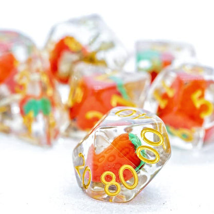 Sage's Portal Familiars and Reagents Resin DND Dice Set Polyhedral Dice Set for Dungeons and Dragons RPG Tabletop TTRPG (Magic Strawberries) - color: Magic Strawberries