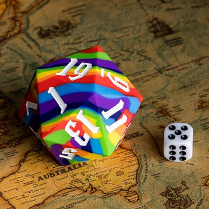 55mm Silicone D20 DND Dice, Large D20 Single 20 Sided D&D Dice | Soft & Comfortable Touch, Perfect Bouncer, Gift Box, Compatible with Dungeons and Dragons RPG Bar Pub Club Party Games - color: Rainbow