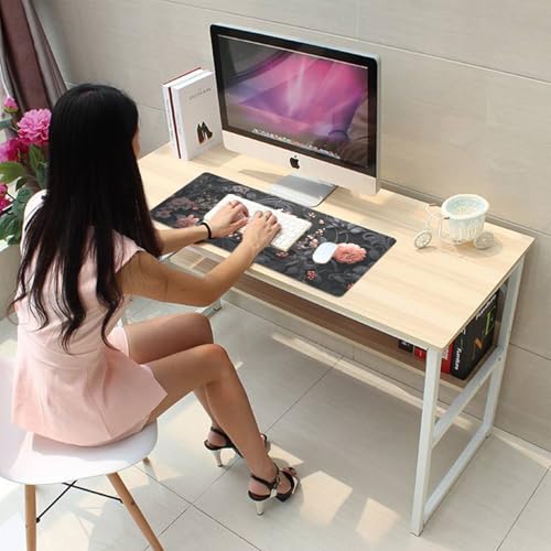 Black Floral Large Mouse Pad Desk Pad,27.5x11.8 in Extended Keyboard Mousepad with Stitched Edges, Waterproof Non-Slip Rubber Base for Office Computer Laptop Home - color: Black Flower