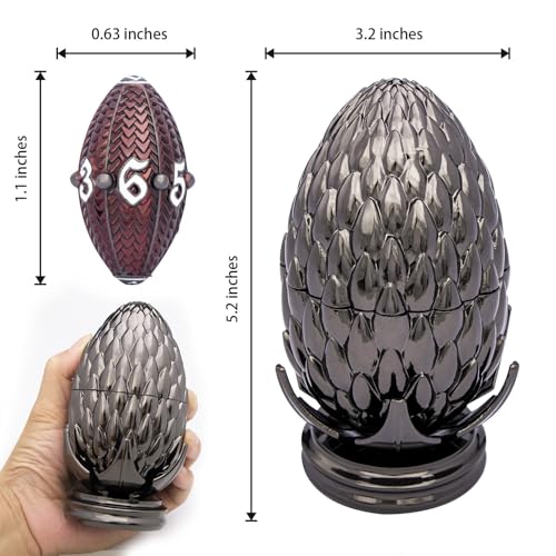 ARUOHHA DND Metal Dice Black Red Dragon Egg Dice with Rotating Dragon Egg Shell, Role Playing Game RPG Polyhedral D and D Dice Set D20 D12 D10 D8 D6 D4 - color: Black Red