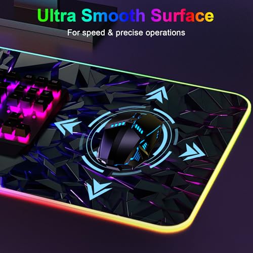 RGB Mouse Pad, Gaming Mousepad with 13 LED Light Modes | 31.5X11.8inch Large Mouse Mat, Gaming Mats for Desk with Non-Slip Rubber Base, Model-D - color: Black-f