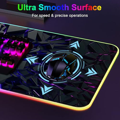 RGB Mouse Pad, Gaming Mousepad with 13 LED Light Modes | 31.5X11.8inch Large Mouse Mat, Gaming Mats for Desk with Non-Slip Rubber Base, Model-D - color: Black-f