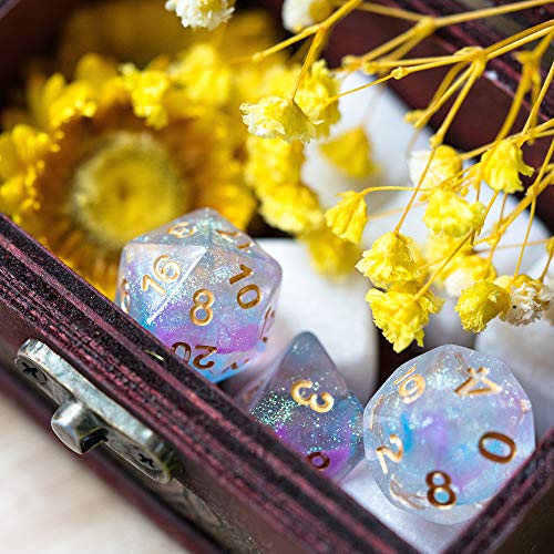 UDIXI Resin Glitter DND Dice Set Swirls RPG Polyhedral Dice Set for D&D | Purple & Blue Colors, Gold Number, Velvet Dice Bag Packaging, for Dungeons and Dragons Role Playing Games and Tabletop Games - color: A-purple Blue
