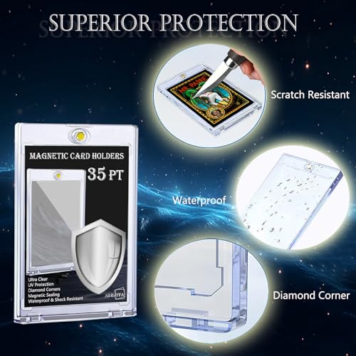 10-Pack Magnetic Card Holder for Trading Cards, 35pt Ultra Clear One Touch Card Holder, U-V Protector Hard Plastic Card Sleeves, Display Cases for Baseball Cards, Game Cards, Sports Cards - size: 10