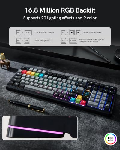 Keymatic Mechanical Keyboard Wireless,98% Pink Creamy Keyboard Gaming Keyboard,3 Mode with Multimedia Screen,RGB Backlit,Black - color: Black