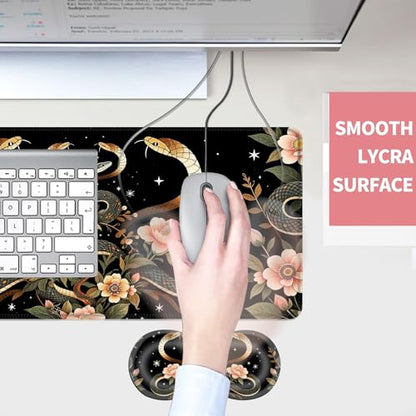 Mouse Pad,Large Desk Mat Set, 4in1 XL Mousepad + Keyboard Wrist Rest+Mouse Wrist Rest+Coaster with Ergonomic Desk Pad for Home Office Table Computer Cover -Aesthetic Snake Floral - color: Aesthetic Snake Floral