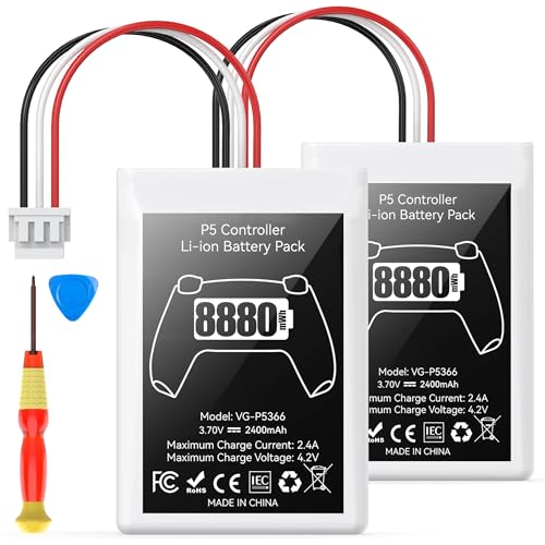 Kosker PS5 Controller Battery Replacement Kit Compatible with PlayStation 5 Original Controller, 8880mWh High Capacity PS5 Controller Battery with Extra Repair Tools Kit for Extended Gaming, 2 Packs - style: PS5 Style-2P