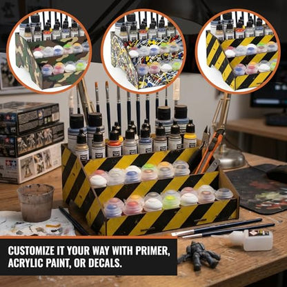Universal Paint Organizer Rack for Miniatures Modeling Paint Holder for all kind of Bottles + Brush/Tool Slots Compatible with Citadel, Vallejo, Army Painter, Tamiya, others (Module B) - color: Paint rack B