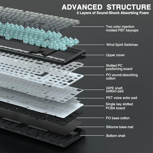 AULA F108 Wireless Mechanical Keyboard, Full Size Gaming Keyboard with Number Pad, Side Printed PBT Keycaps, Pre-lubed Switches, RGB Backlit, Hot Swappable Creamy Sounding Computer Keyboards, 108 keys - color: No Knob-Gradient Black