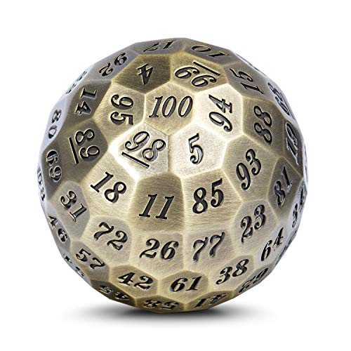 DNDND Metal Dice D100 Single 50mm 100 Sided Polyhedral Dice with Metal Case and Velvet Pouch for Table Game(Ancient with Black Number) - color: Ancient With Black Number