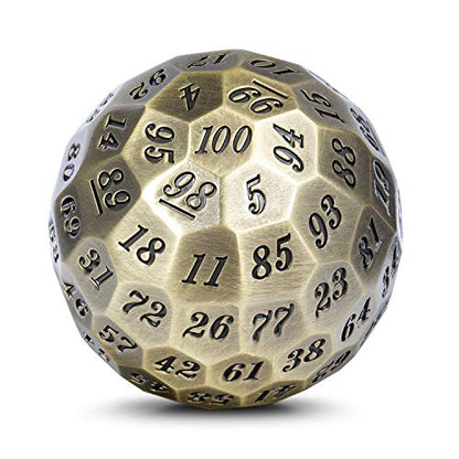 DNDND Metal Dice D100 Single 50mm 100 Sided Polyhedral Dice with Metal Case and Velvet Pouch for Table Game(Ancient with Black Number) - color: Ancient With Black Number