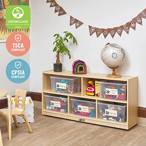 ECR4Kids 5-Compartment Mobile Storage Cabinet, Toddler, Classroom Furniture, Natural - color: Natural