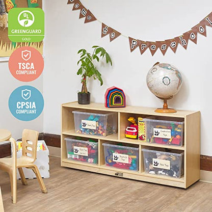 ECR4Kids 5-Compartment Mobile Storage Cabinet, Toddler, Classroom Furniture, Natural - color: Natural