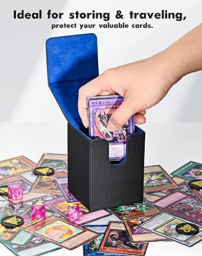 ZLCA Card Deck Box for MTG Yugioh TCG, Card Storage Box | with Dividers Holds 100+ Sleeved Cards, Premium Card Deck Case Compatible with CCG Trading Cards (Black&Blue,Puzzle) - color: Black&Blue