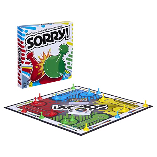 Sorry! Board Game for Kids Ages 6 and Up; Classic Hasbro Board Game; Each Player Gets 4 Pawns; Family Game