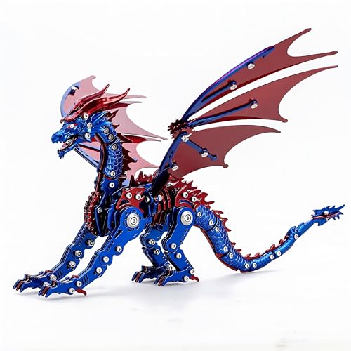 3D Metal Puzzles for Adults, Mechanical Dragon Model Kit | Stainless steel 3D metal puzzle, tools included, challenging adult hobby, collectible desk decor, birthday gift for men - color: Pterosaur-blue