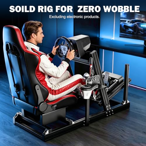 Anman Aluminum Racing Simulator Cockpit with Red Seat | 8040 Aluminum Profiles, Fit for Fanatec/Moza/Logitech/Thrustmaster, Direct Drive Steering Wheel Compatible