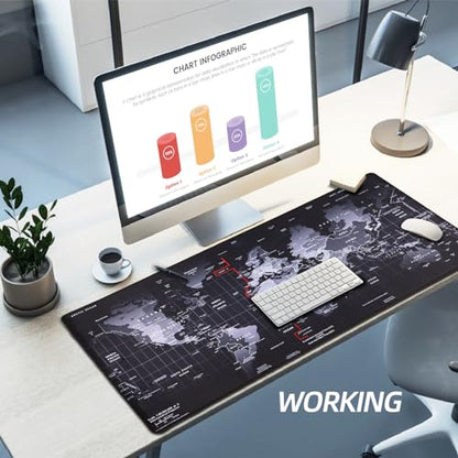 Large Gaming Mouse Pad with Stitched Edges,[35.4x15.7In] Extended Mouse Pad with Non-Slip Natural Rubber Base for Gamer/Desktop/Office/Home 90x40 MapJ - color: 90x40 MapJ