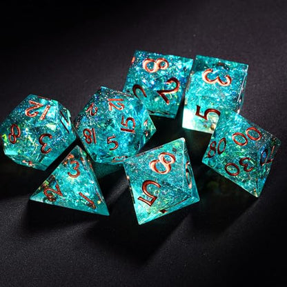 7PCS DND Dice Set,Handmade Sharp Edge Dice Set D&D RPG Polyhedral Die,for Dungeons and Dragons TTRPG Games Roleplaying Games Pathfinder,with Gift Box(Blue and Black) - color: Blue and Black