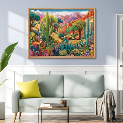 500 Piece Jigsaw Puzzles for Adults, Colorful Desert 500 Piece Puzzle, Vibrant Landscape with Cacti, Fox and Mountains Jigsaw Puzzles, Relaxing Gift for Adults, Seniors, 20.5 x 15 in - style: DESERT