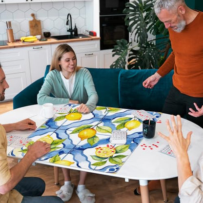 Blue and Yellow Lemon Mahjong Mat 31.5"x31.5", Mediterranean Italian Lemon Non-Slip Noise Reduction Gaming Mat for American Mahjong Poker Card Board Games Dominoes - color: Blue and Yellow Lemon
