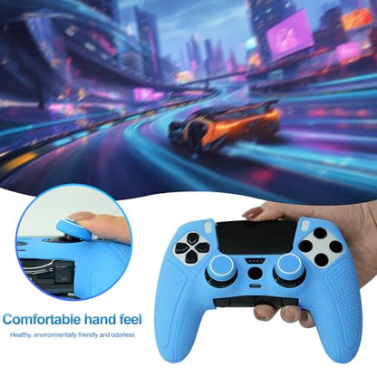 Blue Anti-Slip Controller Skin,Studded Edition Protective Silicone Cover Skin Grips Compatible with ps5 dualsense Edge and 6 PCS Thumb Grips Caps. - color: Blue