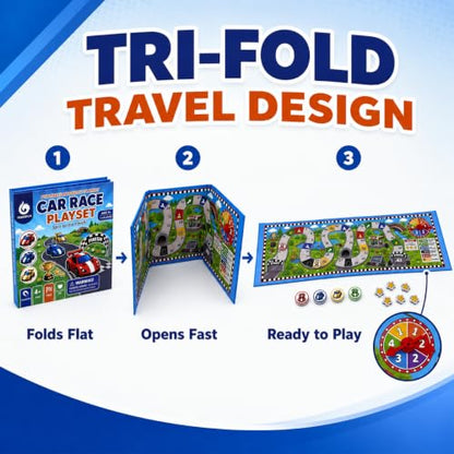 TRAVOFUN Magnetic Car Race Game | Travel Games for Kids Ages 4-8 | 2-player racing game with a foldable magnetic board keeps pieces secure for car rides, flights, and screen-free play. - style: Car Race Game