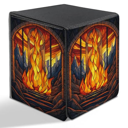 BVDIKMI Card Deck Box for MTG, Card Storage Box Fits 100+ Single Sleeved Cards, PU Leather Strong Magnet Card Deck Case Holder for Magic Commander TCG CCG, Red Flame - color: Red Flame