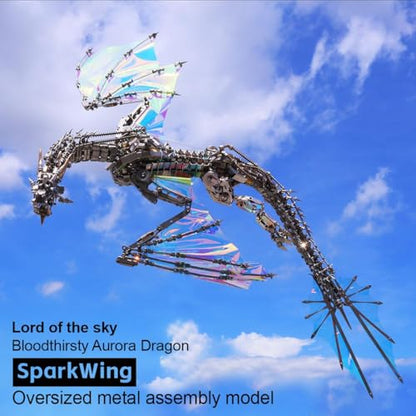3D Metal Puzzle for Adults, Steampunk Bloodthirsty Aurora Dragon 3D Metal Model Kit with Stand, 3000+PCS Dragon 3D Puzzle Kit Jigsaw Animal DIY Craft Gift