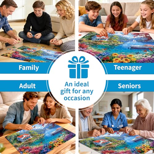 500 Piece Puzzle for Adults – Lake House Landscape Jigsaw Puzzle for Adults & Seniors – Eco-Friendly Recycled Paper – Fun & Challenging Family Game Gift for Friends and Family (20.5 x 15 in) - style: Lake Scenery