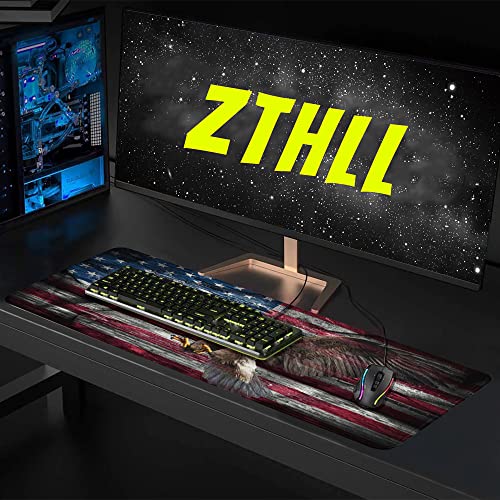 Patriotic Desk Mat,American Flag Gaming Mouse Pad,XXL Extended Mouse Pad Mat for Office,Computer,Keyboard with Non-Slip Base Stitched Eges Mousepad 35''×15.7''×0.12'' - color: American Flag Eagle Spreads Wings