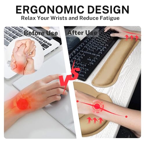 Britimes Brown Keyboard Mouse Pad Set Brown 4 in1 Large Mousepad+Keyboard Wrist Rest+Mouse Wrist Rest+Coaster Ergonomic Design for Home Office Computer 35.4x15.7Inches - color: Brown
