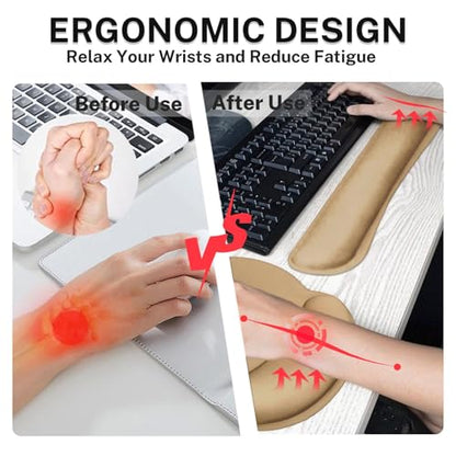 Britimes Brown Keyboard Mouse Pad Set Brown 4 in1 Large Mousepad+Keyboard Wrist Rest+Mouse Wrist Rest+Coaster Ergonomic Design for Home Office Computer 35.4x15.7Inches - color: Brown