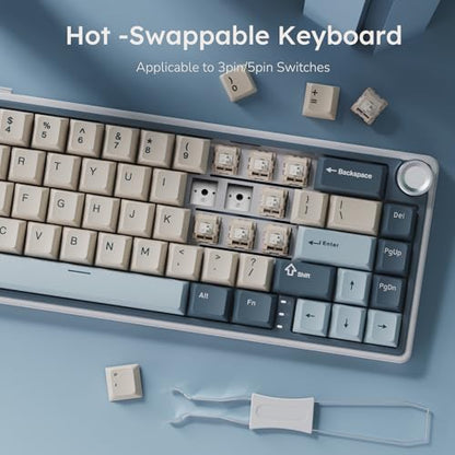 RK ROYAL KLUDGE R65 Wireless Mechanical Keyboard with Volume Knob, Tri-Mode 2.4G/USB-C/BT Gasket Mounted 60% Gaming Keyboard with 66Keys, PBT Keycaps, QMK/VIA, Hot Swappable Cream Switch, Blue - color: Blue