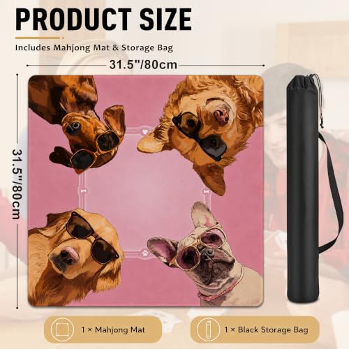 Funny Dog Mahjong Mat for Table Non-Slip Noise Reduction Gaming Mats with Carrying Bag, American Mahjong Table Cover for Poker Board Card Games Dominoes, 31.5” x 31.5” - color: Funny Dog
