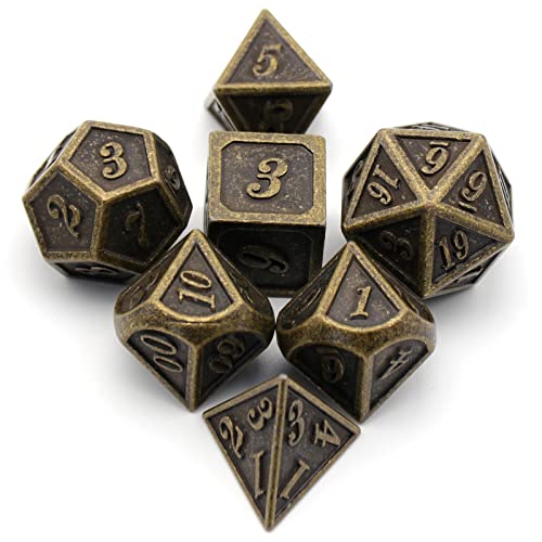 Metal Dice Set, HNCCESG Polyhedral D&D Dice for Dungeons and Dragons RPG DND Dice for Role Playing MTG Tabletop Gaming Shadowrun Pathfinder 7PCS D20 D12 D10 D8 D6 D4（Antique Bronze） - color: Antique Bronze