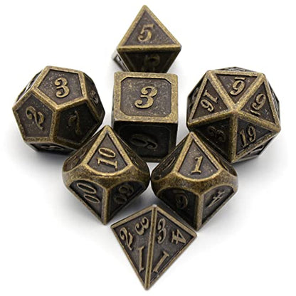 Metal Dice Set, HNCCESG Polyhedral D&D Dice for Dungeons and Dragons RPG DND Dice for Role Playing MTG Tabletop Gaming Shadowrun Pathfinder 7PCS D20 D12 D10 D8 D6 D4（Antique Bronze） - color: Antique Bronze