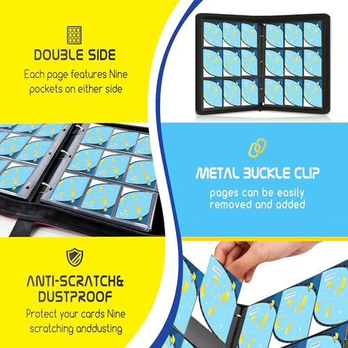 Trading Card Binder 9 Pocket,900 Pocket Card Collection Binder with 50 Removable Sleeves,PU Waterproof Top Card Book,3-Ring Zipper Collectible Trading Card Album for MTG/TCG/Card Holder Gift(Blue) - color: Blue, size: Large