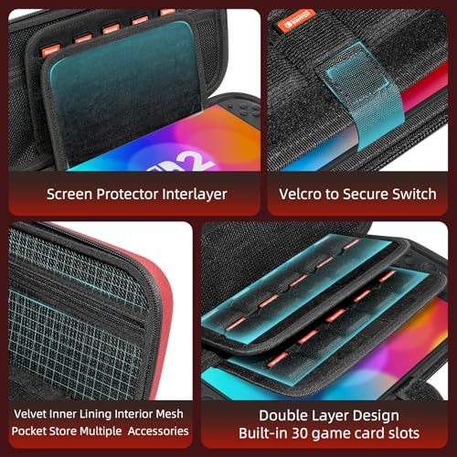 BRHE Switch 2 Carry Case Compatible with Nintendo Switch 2 Console | Large Capacity Switch 2 Case, Travel Bag for Switch 2 Console & Accessories, 30 Game Card Slots (Black Red Gradient) - color: Black Red Gradient