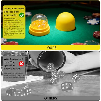 Dice Shaker Cups with Clear Lids, 2 Pack, 12 Dice, Red and Yellow | Two compact dice shaker cups keep rolls visible and contained, with clear lids, 12 dice, and easy-to-sort red/yellow sets. - color: Red & Yellow