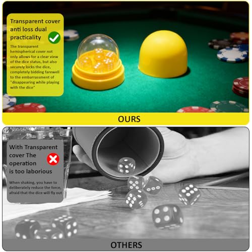 Dice Shaker Cups with Clear Lids, 2 Pack, 12 Dice, Red and Yellow | Two compact dice shaker cups keep rolls visible and contained, with clear lids, 12 dice, and easy-to-sort red/yellow sets. - color: Red & Yellow